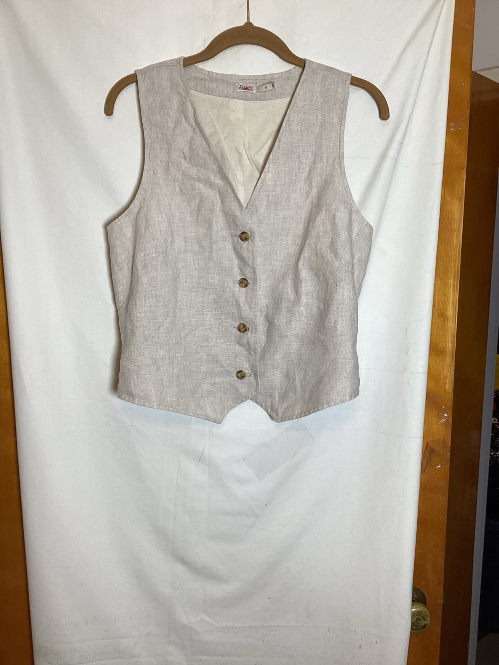 FAHERTY linen sleeveless vest SZ S  lined with organic cotton # versatile